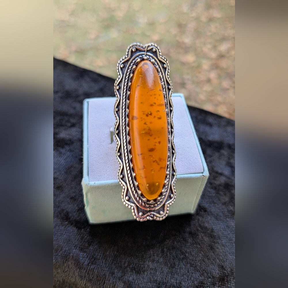 Handcrafted Ladies Golden Amber Full Finger Ring (6.25) - Picture 5 of 13